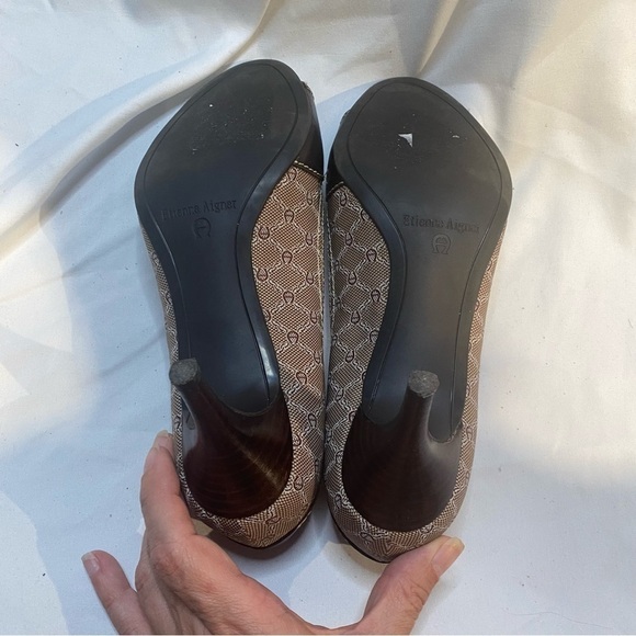 Etienne Aigner Peep Toe Brown Heels Pumps Size 6.5 - Picture 6 of 13